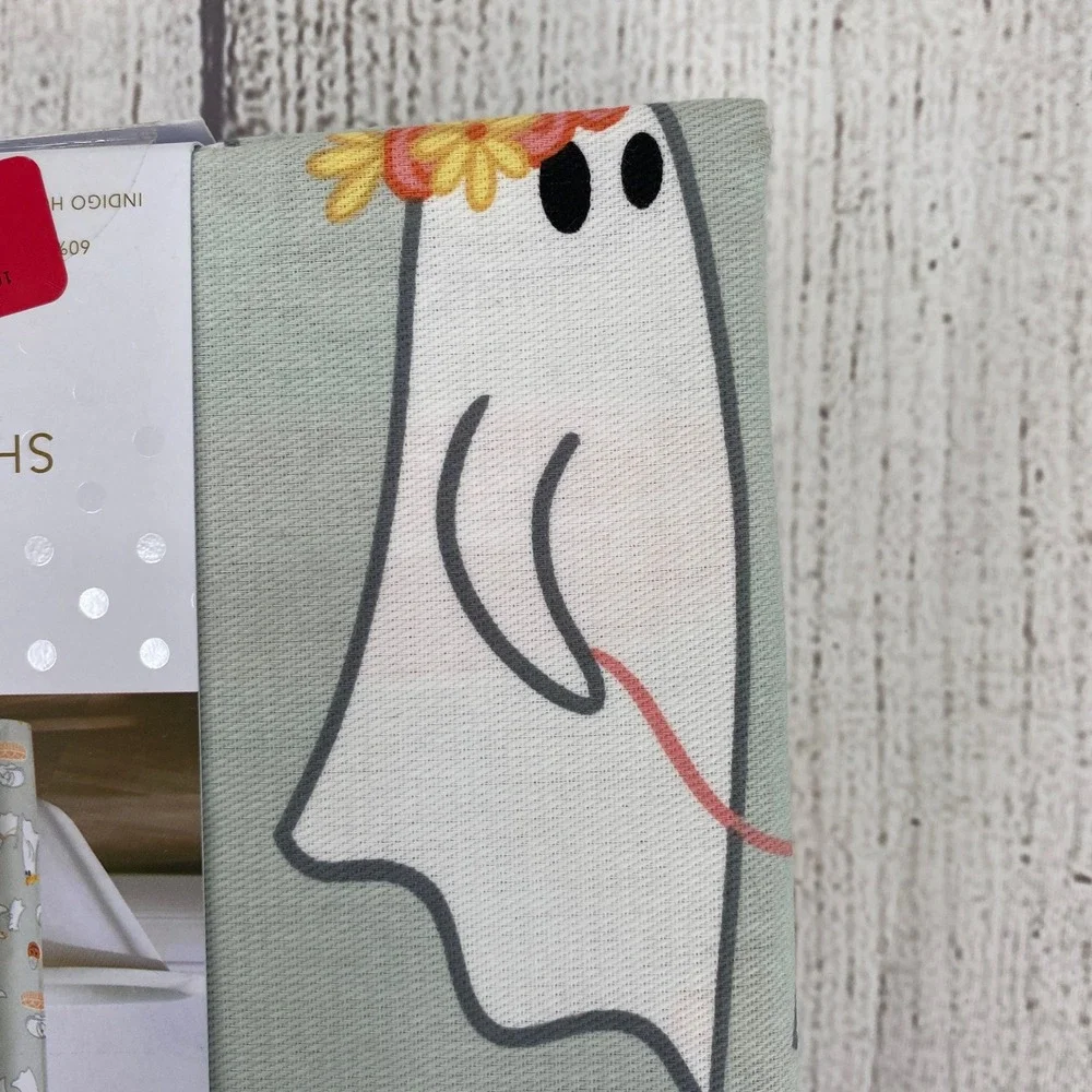 Isaac Mizrahi Shower Curtain Sage Green Halloween Ghost Dog Puppy Spooky Fall